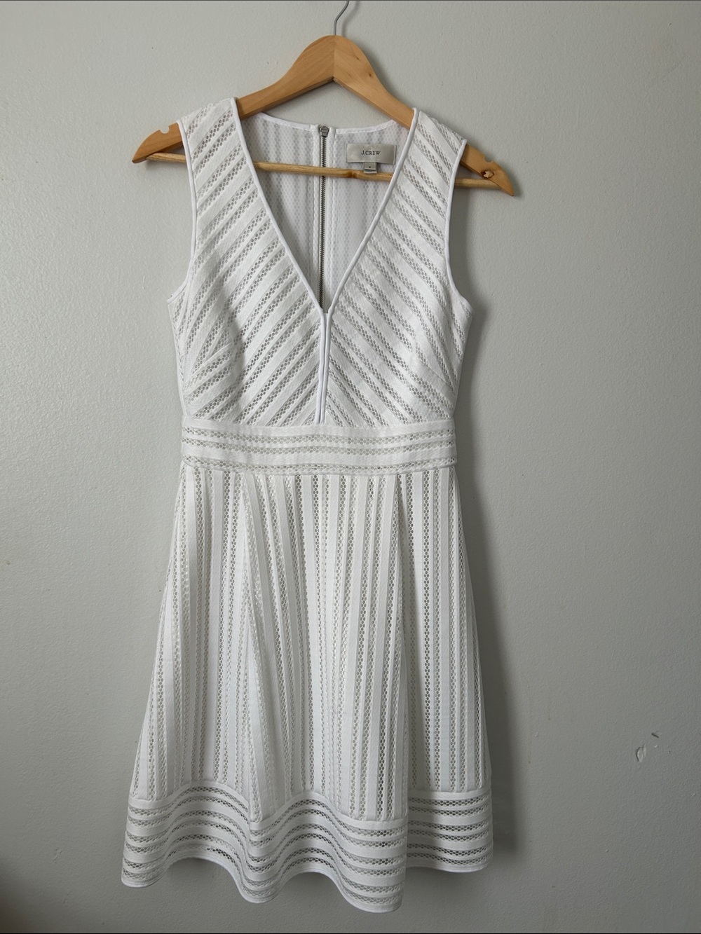 J.Crew White Sheer Lace Stripe Fit & Flare Dress Size 2